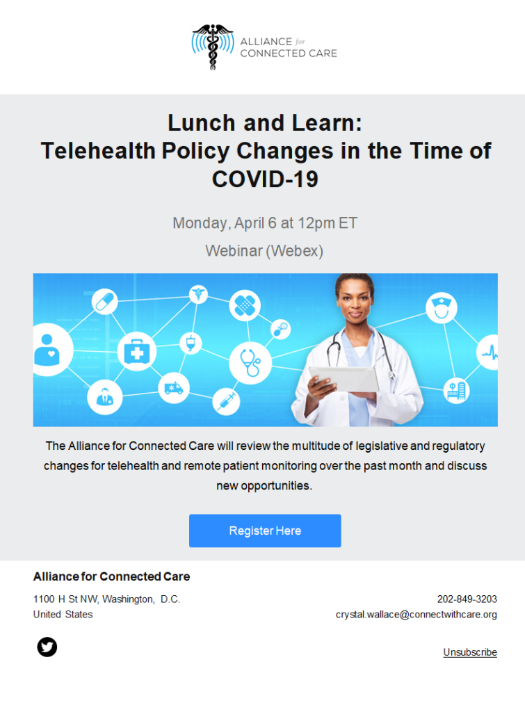 Register Now Lunch and Learn Telehealth Policy Changes in the Time